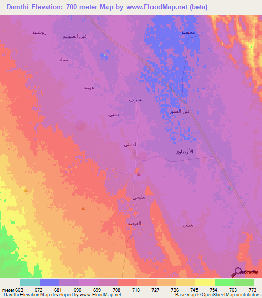 Damthi,Saudi Arabia Elevation Map