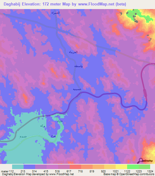 Daghabij,Saudi Arabia Elevation Map