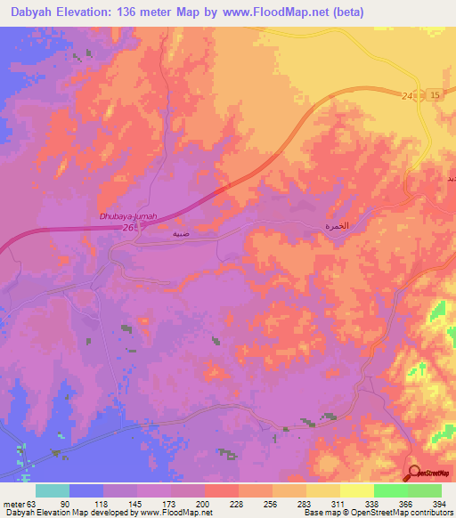 Dabyah,Saudi Arabia Elevation Map