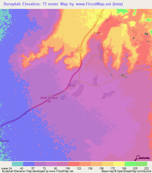 Buraykah,Saudi Arabia Elevation Map