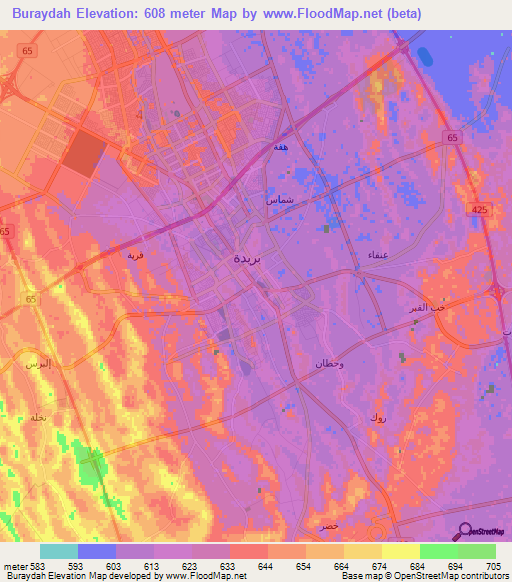 Buraydah,Saudi Arabia Elevation Map