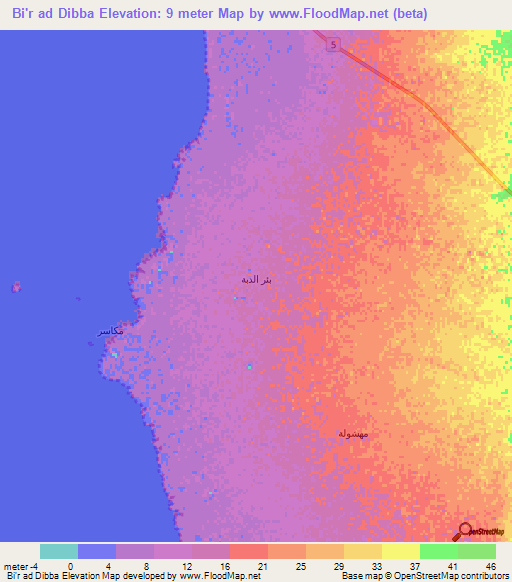 Bi'r ad Dibba,Saudi Arabia Elevation Map