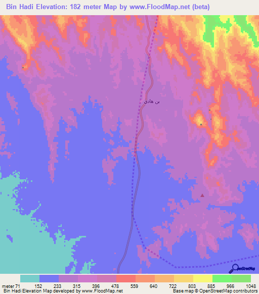 Bin Hadi,Saudi Arabia Elevation Map