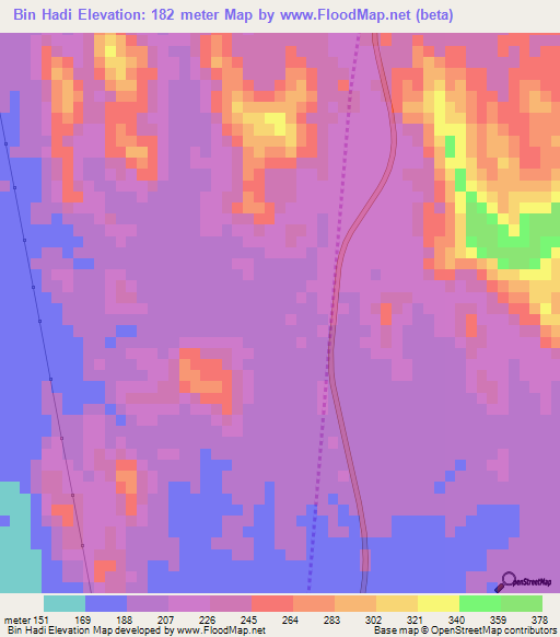 Bin Hadi,Saudi Arabia Elevation Map