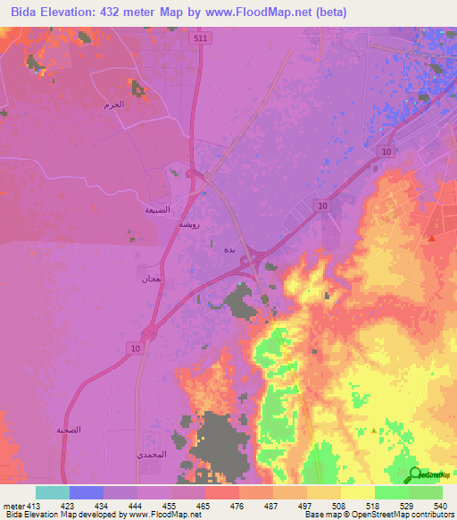 Bida,Saudi Arabia Elevation Map