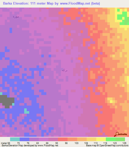 Barka,Saudi Arabia Elevation Map