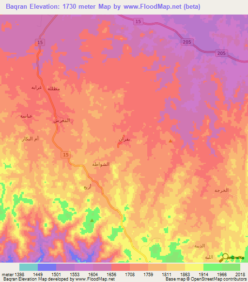 Baqran,Saudi Arabia Elevation Map