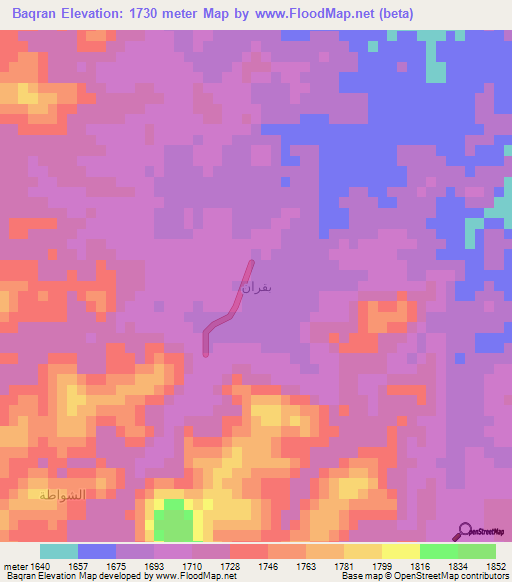 Baqran,Saudi Arabia Elevation Map