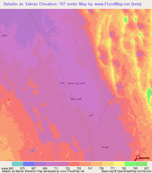 Baladin as Sakran,Saudi Arabia Elevation Map