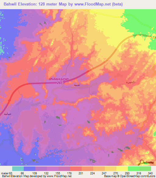 Bahwil,Saudi Arabia Elevation Map