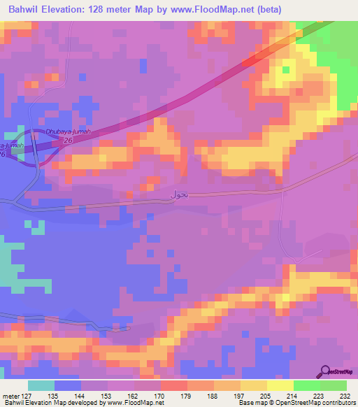 Bahwil,Saudi Arabia Elevation Map