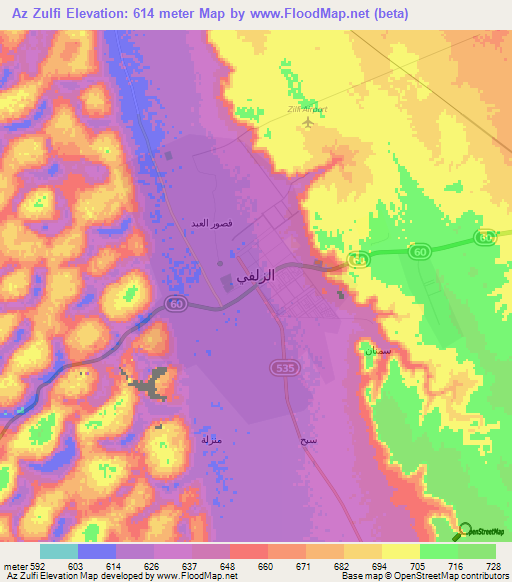 Az Zulfi,Saudi Arabia Elevation Map