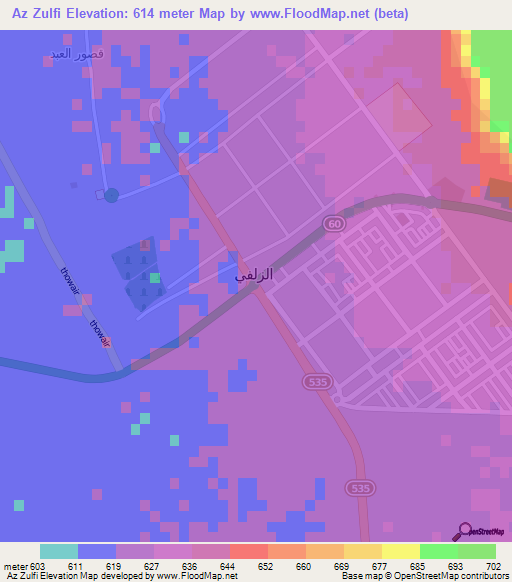 Az Zulfi,Saudi Arabia Elevation Map