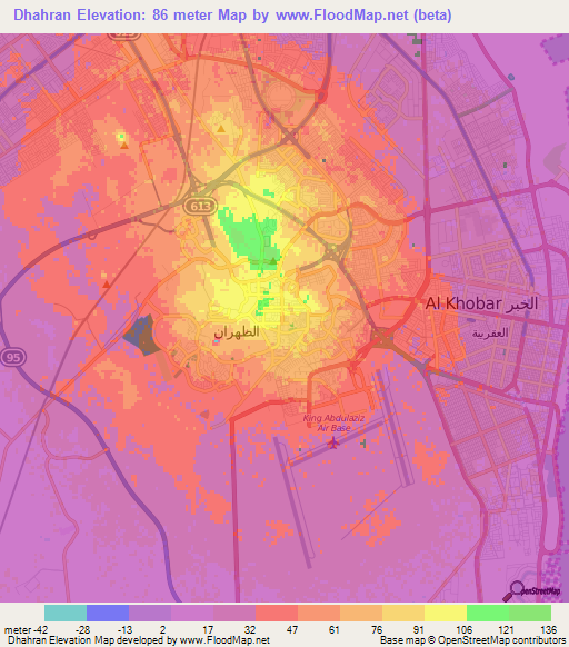 Dhahran,Saudi Arabia Elevation Map