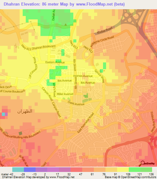 Dhahran,Saudi Arabia Elevation Map