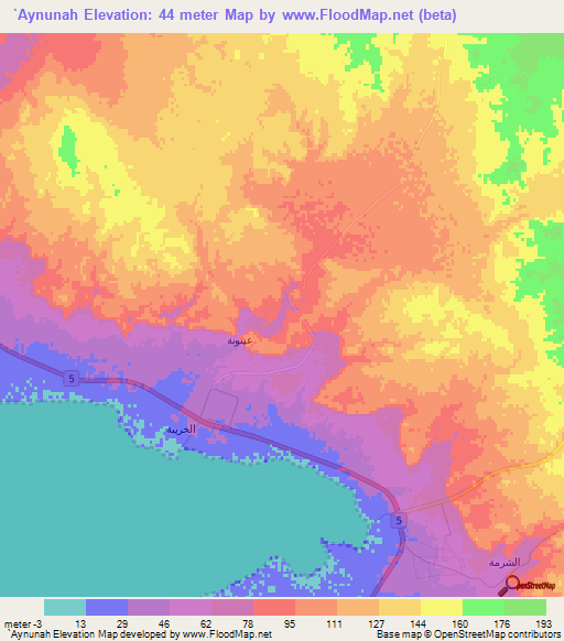 `Aynunah,Saudi Arabia Elevation Map