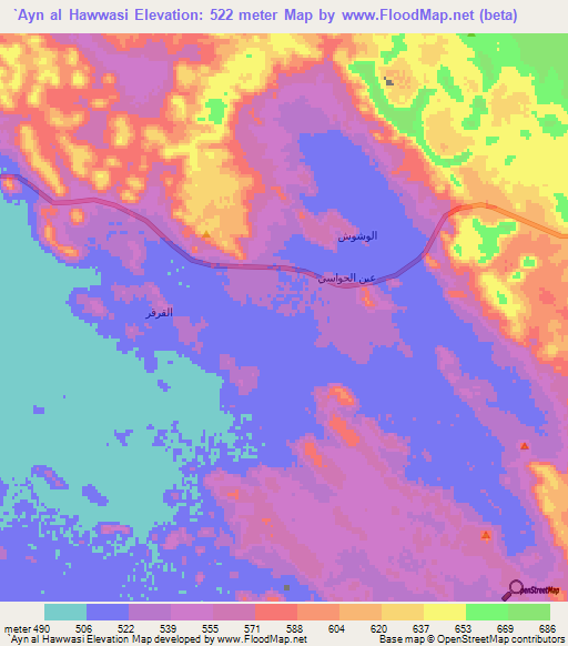 `Ayn al Hawwasi,Saudi Arabia Elevation Map