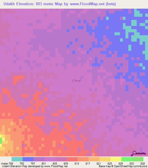 Udakh,Saudi Arabia Elevation Map