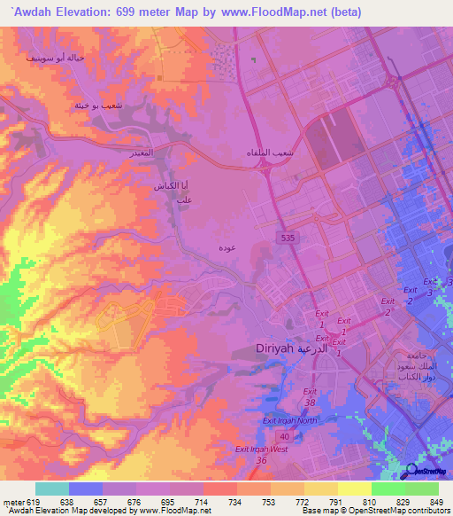 `Awdah,Saudi Arabia Elevation Map