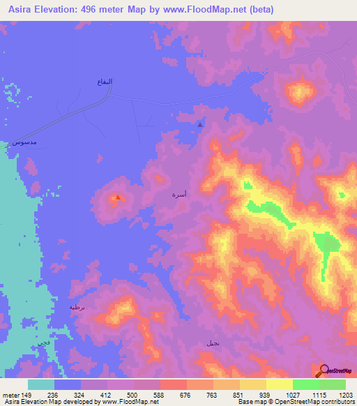 Asira,Saudi Arabia Elevation Map