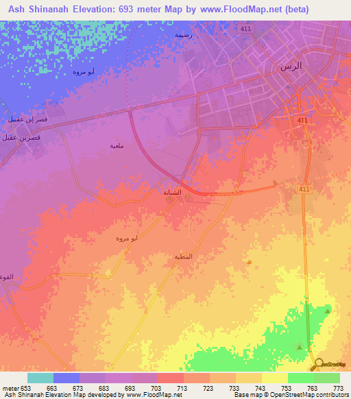 Ash Shinanah,Saudi Arabia Elevation Map