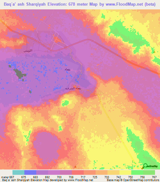 Baq`a' ash Sharqiyah,Saudi Arabia Elevation Map