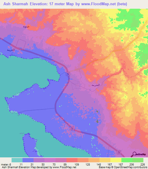 Ash Sharmah,Saudi Arabia Elevation Map