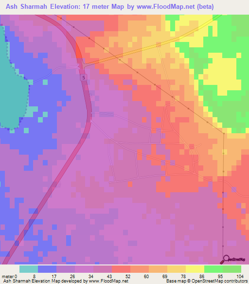 Ash Sharmah,Saudi Arabia Elevation Map