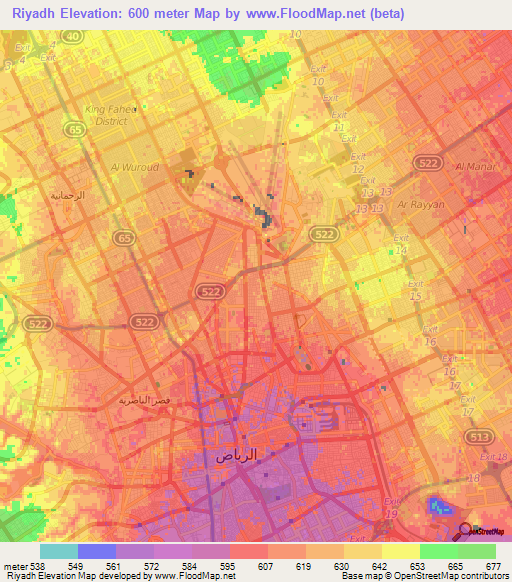 Riyadh,Saudi Arabia Elevation Map