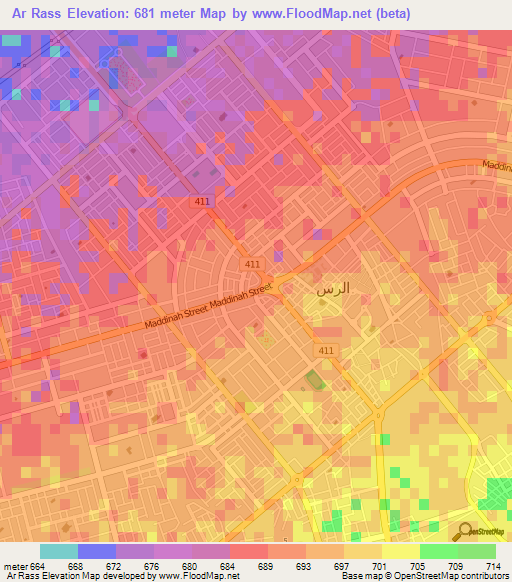 Ar Rass,Saudi Arabia Elevation Map