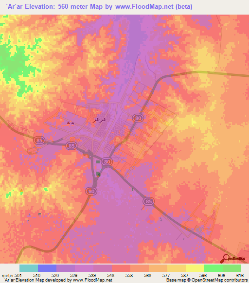 `Ar`ar,Saudi Arabia Elevation Map