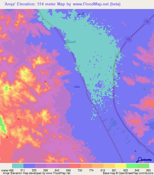 `Anqa',Saudi Arabia Elevation Map