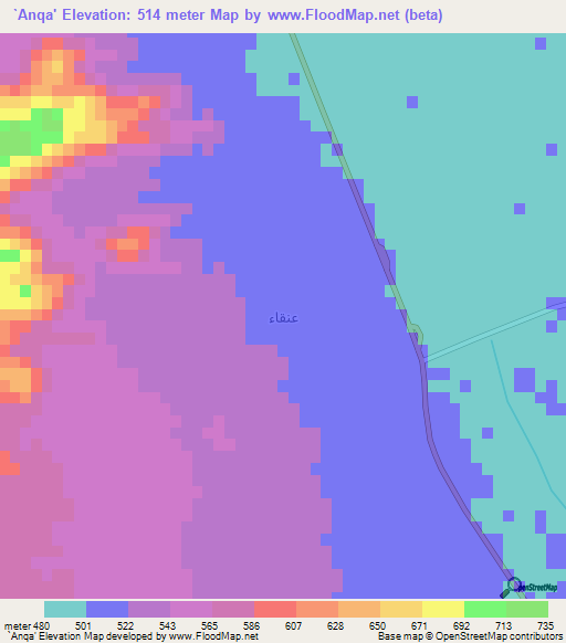 `Anqa',Saudi Arabia Elevation Map