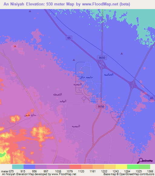 An Nisiyah,Saudi Arabia Elevation Map