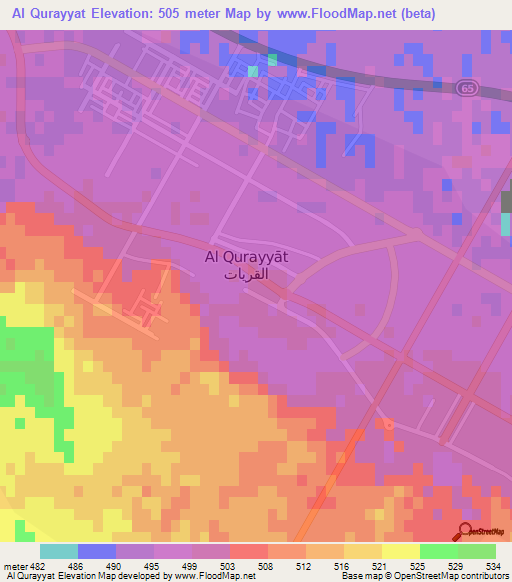 Al Qurayyat,Saudi Arabia Elevation Map