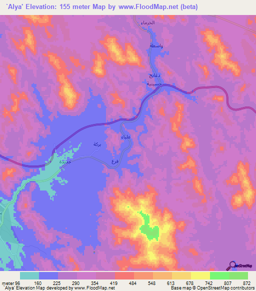 `Alya',Saudi Arabia Elevation Map