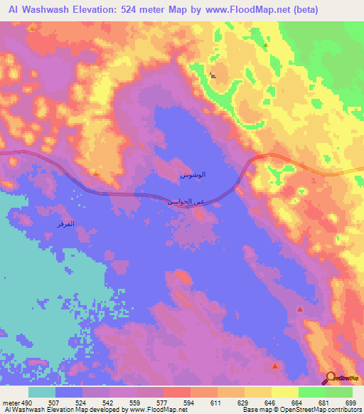 Al Washwash,Saudi Arabia Elevation Map