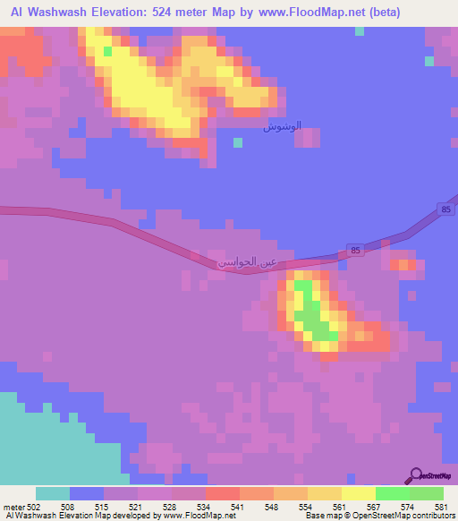 Al Washwash,Saudi Arabia Elevation Map