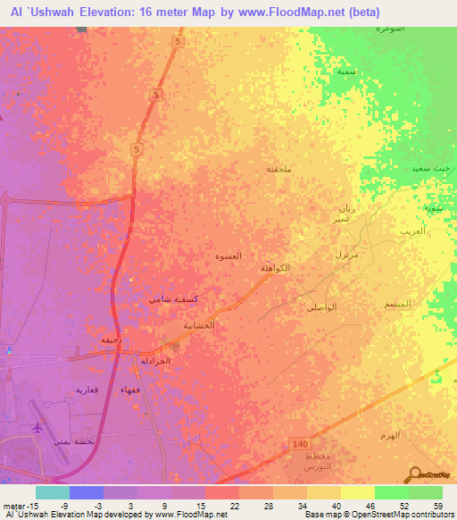 Al `Ushwah,Saudi Arabia Elevation Map