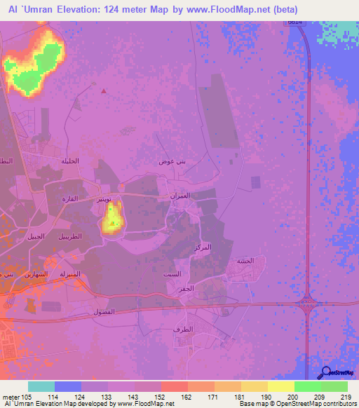 Al `Umran,Saudi Arabia Elevation Map