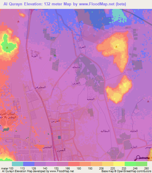 Al Qurayn,Saudi Arabia Elevation Map