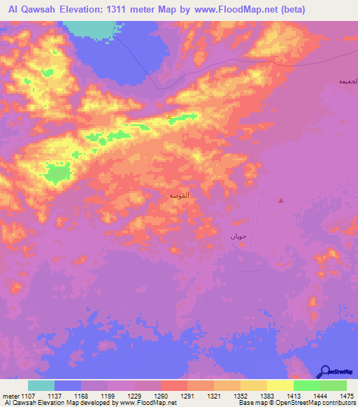 Al Qawsah,Saudi Arabia Elevation Map