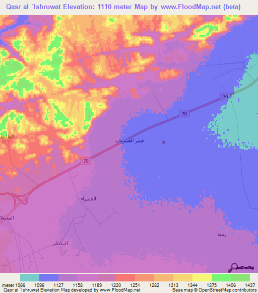 Qasr al `Ishruwat,Saudi Arabia Elevation Map