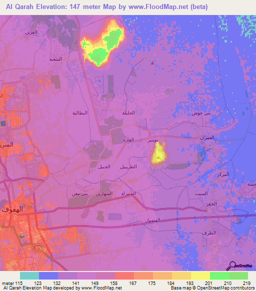 Al Qarah,Saudi Arabia Elevation Map