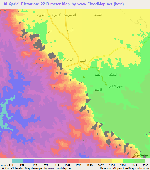 Al Qar`a',Saudi Arabia Elevation Map