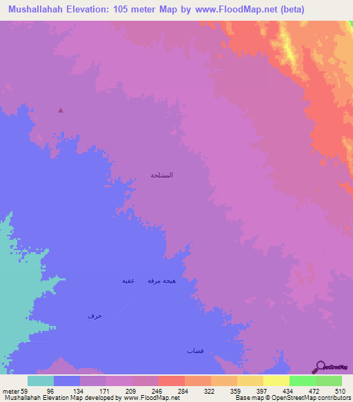 Mushallahah,Saudi Arabia Elevation Map