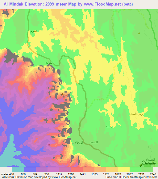 Al Mindak,Saudi Arabia Elevation Map