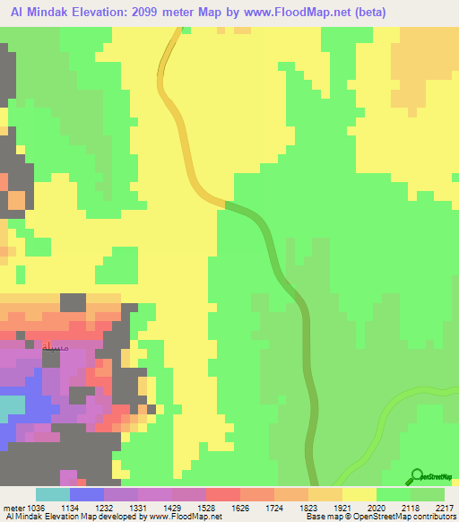 Al Mindak,Saudi Arabia Elevation Map