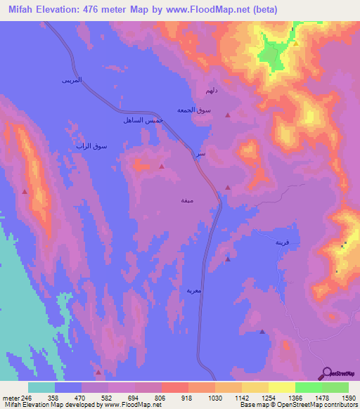 Mifah,Saudi Arabia Elevation Map