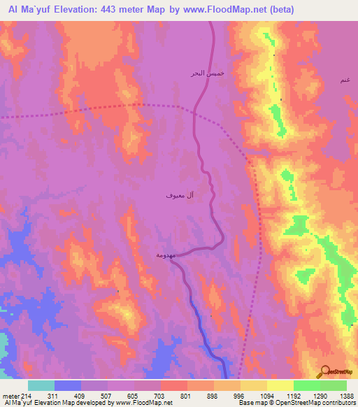 Al Ma`yuf,Saudi Arabia Elevation Map